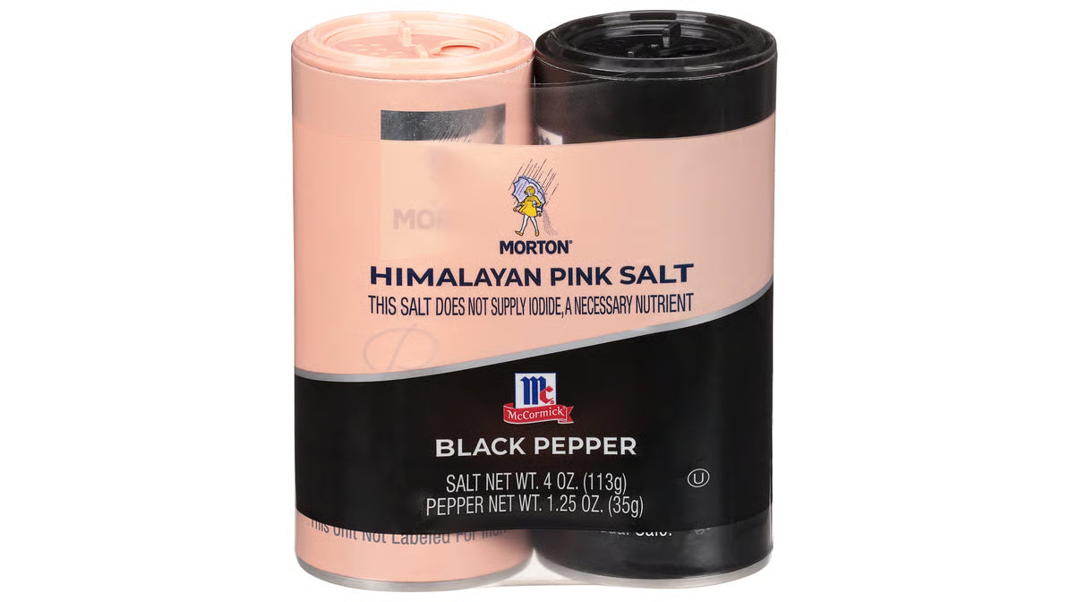 Morton All-Natural Himalayan Pink Salt & McCormick Pepper Shakers, 5.25(oz) - Pack Dúo.