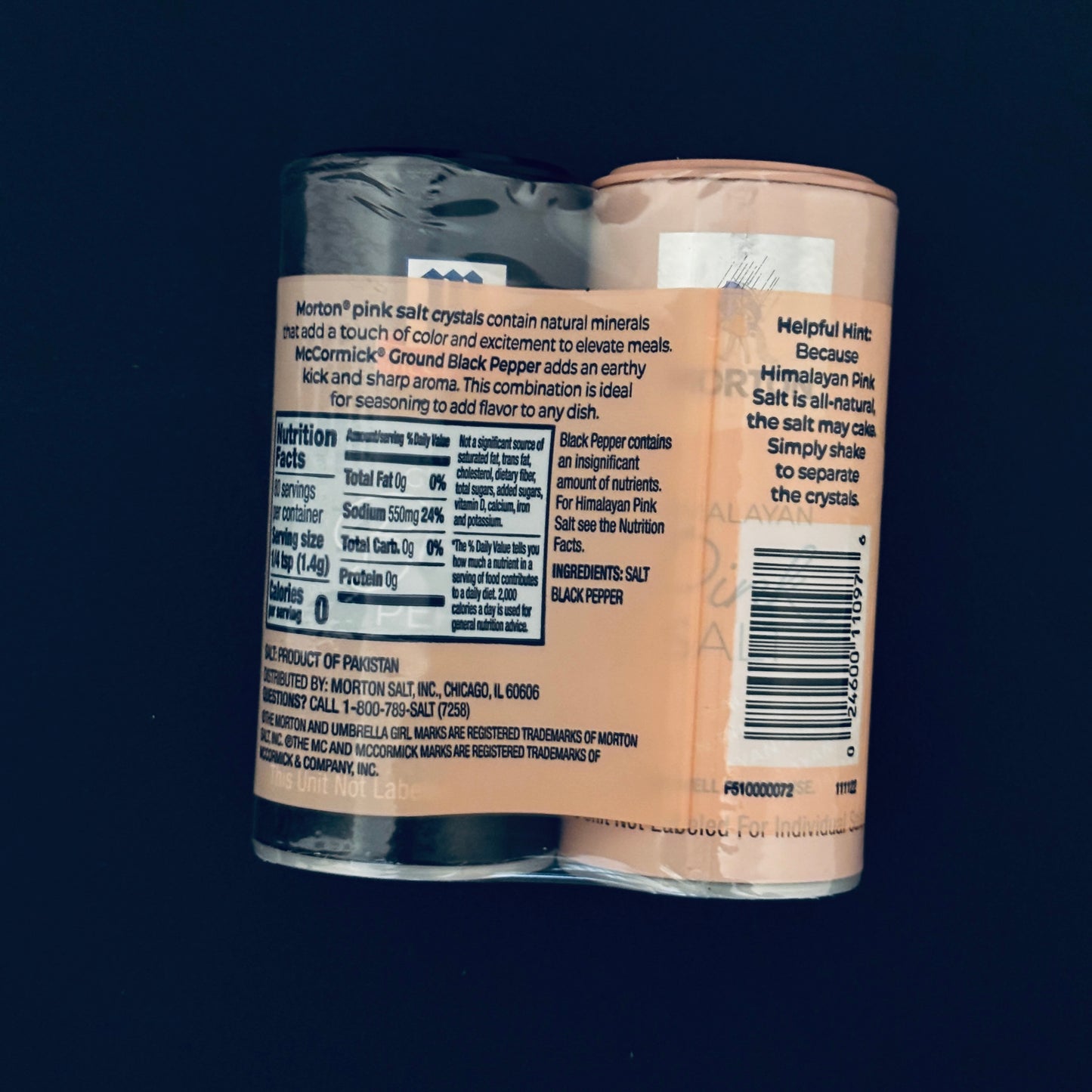 Morton All-Natural Himalayan Pink Salt & McCormick Pepper Shakers, 5.25(oz) - Pack Dúo.