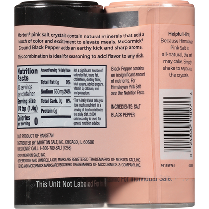 Morton All-Natural Himalayan Pink Salt & McCormick Pepper Shakers, 5.25(oz) - Pack Dúo.